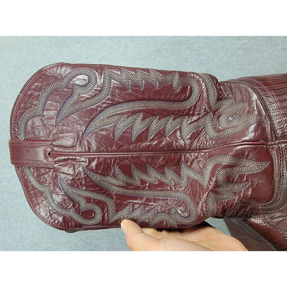 Vintage Justin Cowboy Boots Mens 8D Burgundy Western Leather Stitched‎ USA 90s